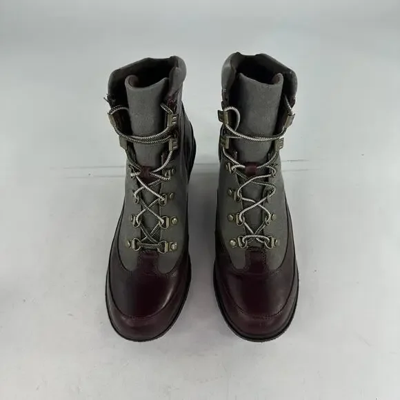 Timberland Amston Hiker Wedge Booties Sz 10 Womens Burgunday Leather Canvas Boot - Picture 4 of 13
